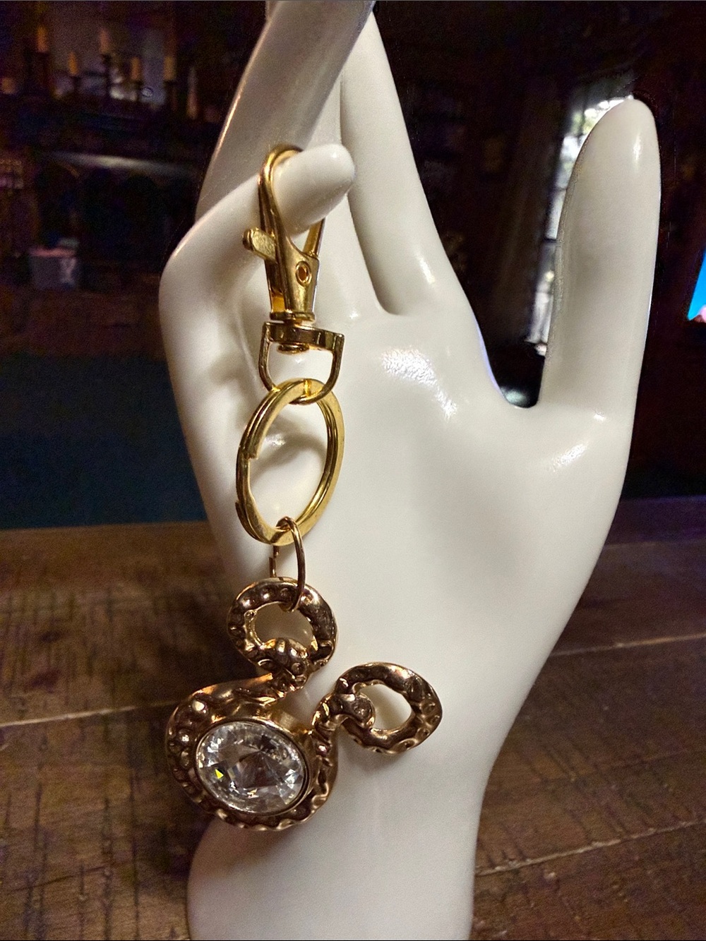 Gold Tone Crystal Swirl Keychain